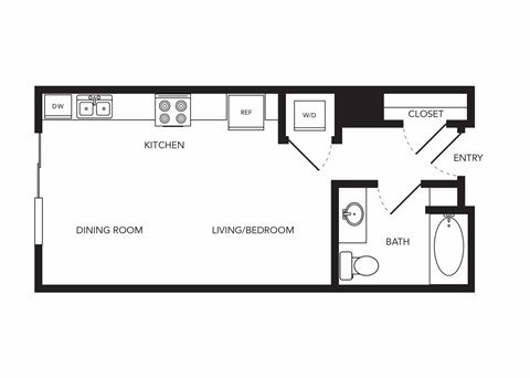 Floor plan for studio, 1 bath, 436 sqft